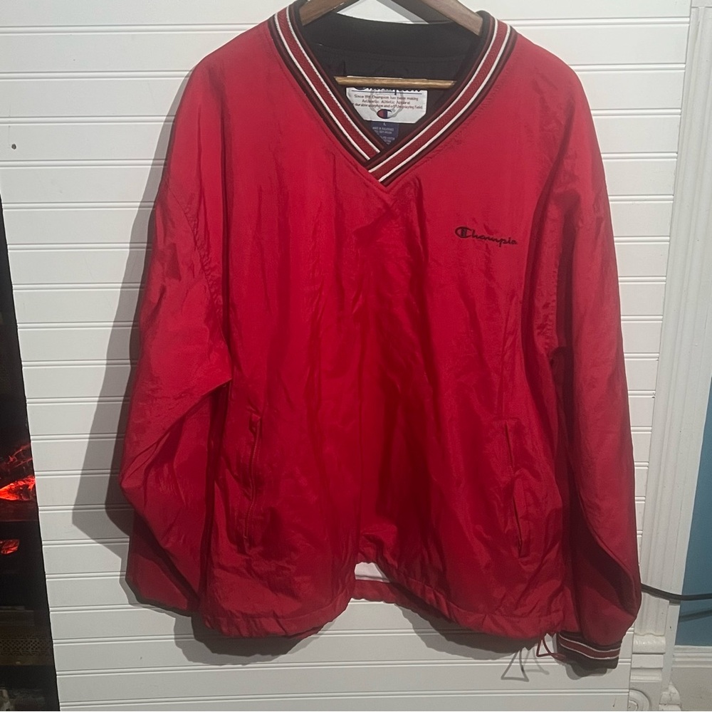 Vintage Champion Red Nylon Windbreaker Pullover Size Large